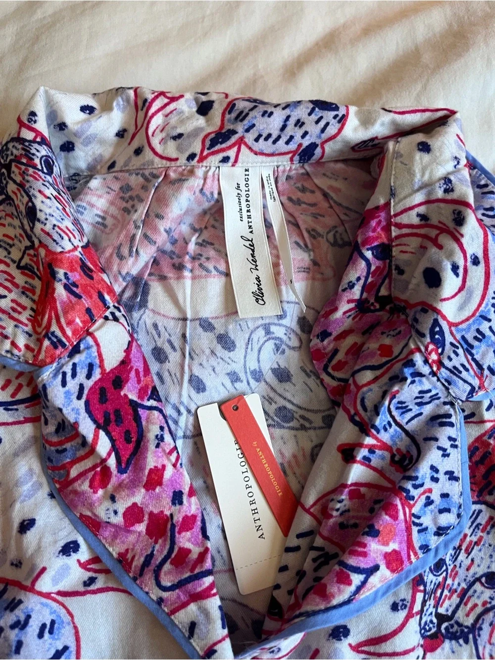Olivia Wendel Anthropologie Cats and Dogs sprinkle Printed Satin Pajama set